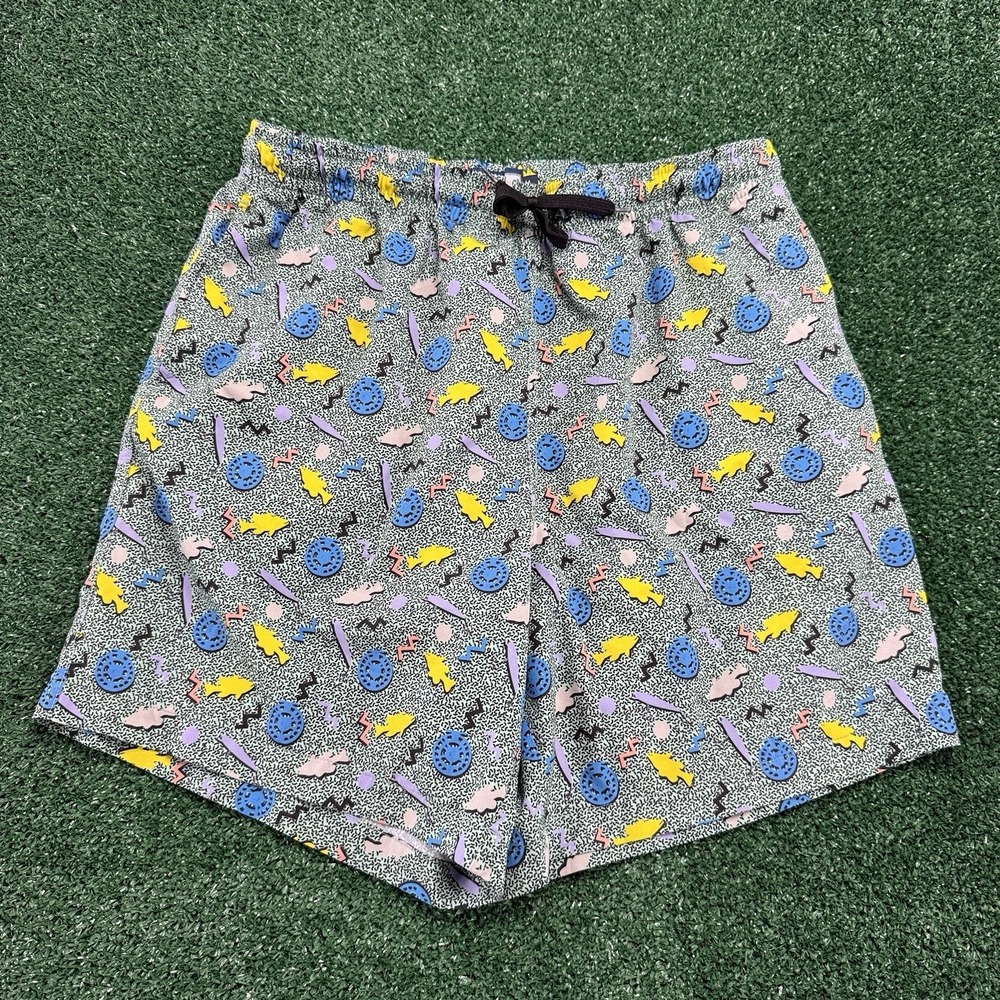 Burlbo Swim Trunks Men's Board Shorts Size Medium Retro 90s Print Green